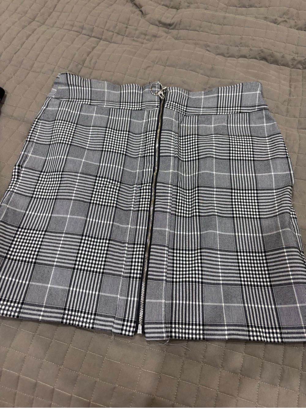 INC International Concepts Black and Gray Plaid Midi Skirt with Front Zip Detail